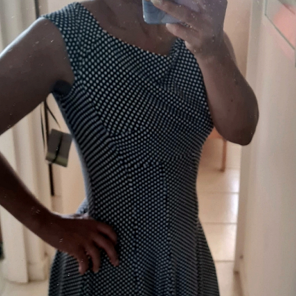 Danny and Nicole Women dress size 4 white with navy blue dots